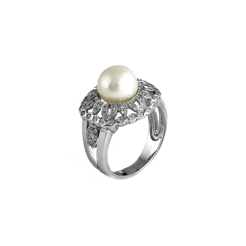 Sortija con diamantes y perla ( Rf 04999S-BR )
